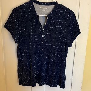 Lands' End Dark Blue Button-Up Top with White Dots
